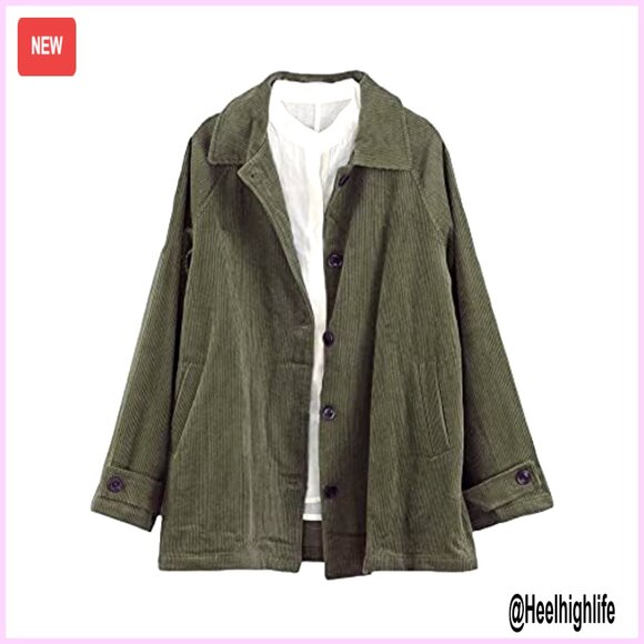 Corduroy Jacket with Pockets, Button Down, Long Sleeve, Loose Fit for Women